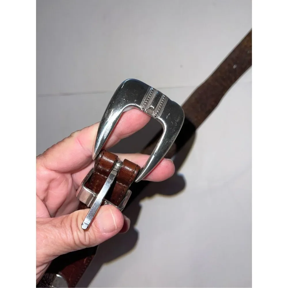ONYX‎ by Brighton Golf Belt Brown Braided Leather & Silver Accent size 36